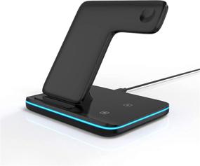 img 3 attached to 🔌 Omni Dock 3-in-1 Wireless Charging Station - 15W QI Fast Charger Stand for Apple Watch Series 1/2/3/4/5/6, AirPods Pro, Compatible with iPhone 12/XS MAX/XR/XS/X/SE/11/8/8 Plus/Samsung (Black)