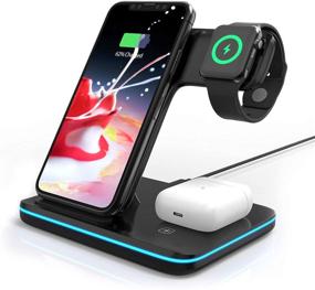 img 4 attached to 🔌 Omni Dock 3-in-1 Wireless Charging Station - 15W QI Fast Charger Stand for Apple Watch Series 1/2/3/4/5/6, AirPods Pro, Compatible with iPhone 12/XS MAX/XR/XS/X/SE/11/8/8 Plus/Samsung (Black)