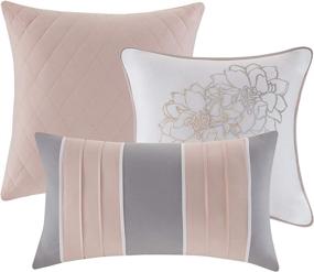 img 1 attached to Madison Park Lola Floral 6-Piece Sateen 🌸 Cotton Poly Crossweave Bedding Set - Queen Size, Grey/Blush