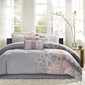 img 4 attached to Madison Park Lola Floral 6-Piece Sateen 🌸 Cotton Poly Crossweave Bedding Set - Queen Size, Grey/Blush