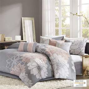 img 2 attached to Madison Park Lola Floral 6-Piece Sateen 🌸 Cotton Poly Crossweave Bedding Set - Queen Size, Grey/Blush