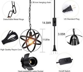 img 2 attached to 🌍 Metal Globe Vintage Pendant Light, Industrial Hanging Fixture with Plug-in Cord - Perfect for Living Room, Kitchen, Dining Room (1 Pack)