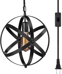 img 4 attached to 🌍 Metal Globe Vintage Pendant Light, Industrial Hanging Fixture with Plug-in Cord - Perfect for Living Room, Kitchen, Dining Room (1 Pack)