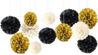 🎉 black gold party decorations - 12 pcs black gold white tissue paper pom poms for wedding, birthday, graduation décor, baby shower, bridal shower, prom, festival decorations by nicrolandee logo