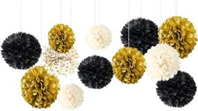 img 4 attached to 🎉 Black Gold Party Decorations - 12 PCS Black Gold White Tissue Paper Pom Poms for Wedding, Birthday, Graduation Décor, Baby Shower, Bridal Shower, Prom, Festival Decorations by NICROLANDEE