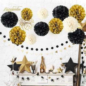 img 1 attached to 🎉 Black Gold Party Decorations - 12 PCS Black Gold White Tissue Paper Pom Poms for Wedding, Birthday, Graduation Décor, Baby Shower, Bridal Shower, Prom, Festival Decorations by NICROLANDEE