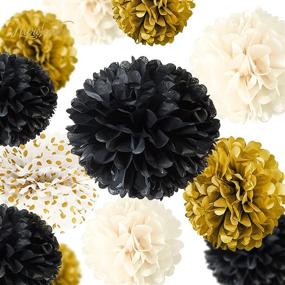 img 3 attached to 🎉 Black Gold Party Decorations - 12 PCS Black Gold White Tissue Paper Pom Poms for Wedding, Birthday, Graduation Décor, Baby Shower, Bridal Shower, Prom, Festival Decorations by NICROLANDEE