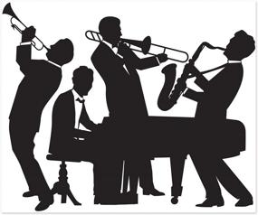 img 4 attached to 🎷 Наклейка-мурал Beistle 1920-х годов для джазовой группы для вечеринки Марди Гра, 5 x 6 футов, черно-белая