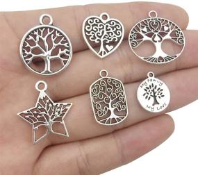 img 2 attached to 🌳 60PCS Silver Tree of Life Charms Collection - Mix Round, Five-Pointed Star & Oval Metal Pendants for Jewelry Making (HM147)