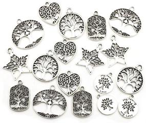 img 3 attached to 🌳 60PCS Silver Tree of Life Charms Collection - Mix Round, Five-Pointed Star & Oval Metal Pendants for Jewelry Making (HM147)