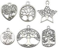 🌳 60pcs silver tree of life charms collection - mix round, five-pointed star & oval metal pendants for jewelry making (hm147) logo