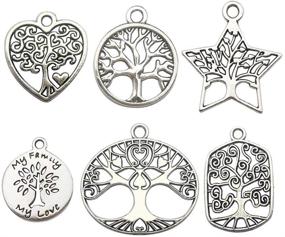 img 4 attached to 🌳 60PCS Silver Tree of Life Charms Collection - Mix Round, Five-Pointed Star & Oval Metal Pendants for Jewelry Making (HM147)