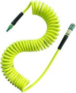 🟢 safu (pu) polyurethane recoil air hose 1/4”id x 25ft with bend restrictor and industrial steel quick coupler – lime 25’ logo