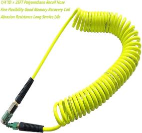 img 3 attached to 🟢 SAFU (PU) Polyurethane Recoil Air Hose 1/4”ID x 25ft with Bend Restrictor and Industrial Steel Quick Coupler – Lime 25’