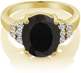 img 3 attached to 💎 Elegant Gem Stone King 18K Yellow Gold Plated Silver Black Onyx and White Topaz Women Ring - Stunning 4.40 Ct Oval 12X10MM, Multiple Sizes Available!