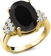 💎 elegant gem stone king 18k yellow gold plated silver black onyx and white topaz women ring - stunning 4.40 ct oval 12x10mm, multiple sizes available! logo