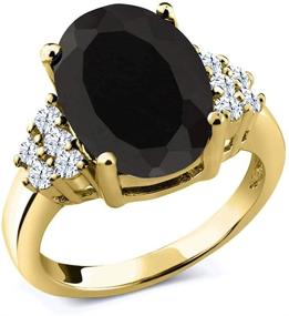 img 4 attached to 💎 Elegant Gem Stone King 18K Yellow Gold Plated Silver Black Onyx and White Topaz Women Ring - Stunning 4.40 Ct Oval 12X10MM, Multiple Sizes Available!