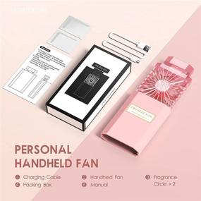 img 2 attached to 💨 Rechargeable Handheld Fan with Fragrance Discs, Quiet Mini Personal Fan, Cooling Portable Fan with 3 Speeds Mode, Retractable Design for Desk, Travel, Office, School, Queue, and Home Use - Pink (Best Gifts for Women)