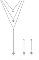 💎 mealguet jewlery: glamorous 3-layer multilayer cubic zirconia charm lariat set - exquisite y necklace and dangle earrings logo