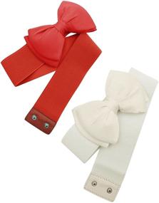 img 3 attached to 🎀 Allegra K Women's White+Red Elastic Waist Belt with Press Stud Closure and Bowknot Detail