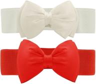 🎀 allegra k women's white+red elastic waist belt with press stud closure and bowknot detail logo