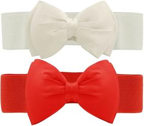 img 4 attached to 🎀 Allegra K Women's White+Red Elastic Waist Belt with Press Stud Closure and Bowknot Detail