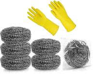 premium stainless steel scrubbers by maznyu - 6 pack + bonus reusable gloves | scrubbing scouring pad, steel wool scrubber, ideal for kitchens, bathrooms, and more logo