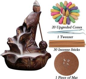 img 3 attached to 🌸 Ceramic Lotus Pond Censer Incense Burner - Backflow Cones Sticks Holder Porcelain, Brown | 10 Free-Cones Included