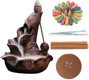 img 4 attached to 🌸 Ceramic Lotus Pond Censer Incense Burner - Backflow Cones Sticks Holder Porcelain, Brown | 10 Free-Cones Included