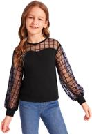 makemechic girl's long lantern sleeve plaid mesh button solid blouse tops: stylish and chic girls' fashion logo