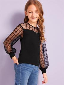 img 2 attached to MakeMeChic Girl's Long Lantern Sleeve Plaid Mesh Button Solid Blouse Tops: Stylish and Chic Girls' Fashion