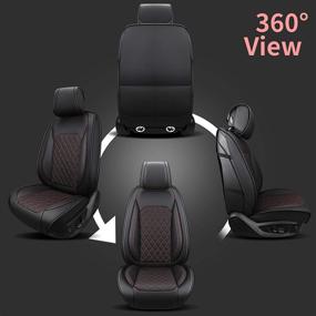 img 3 attached to SYNOME 2pcs Car Seat Covers Full Set: Waterproof Leather, Airbag Compatible, Universal Fit (Black-Red)