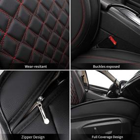 img 1 attached to SYNOME 2pcs Car Seat Covers Full Set: Waterproof Leather, Airbag Compatible, Universal Fit (Black-Red)