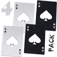 🍻 set of 4 stainless steel wallet size poker card bottle openers - 2 black and 2 silvery - ace card design - beer bottle opener playing cards - great gift for him 🍻 logo