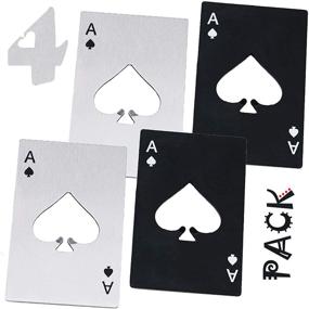 img 4 attached to 🍻 Set of 4 Stainless Steel Wallet Size Poker Card Bottle Openers - 2 Black and 2 Silvery - Ace Card Design - Beer Bottle Opener Playing Cards - Great Gift For Him 🍻