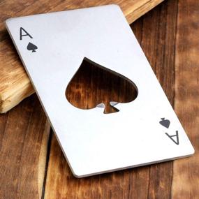 img 2 attached to 🍻 Set of 4 Stainless Steel Wallet Size Poker Card Bottle Openers - 2 Black and 2 Silvery - Ace Card Design - Beer Bottle Opener Playing Cards - Great Gift For Him 🍻