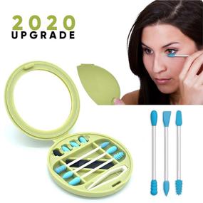 img 3 attached to 🌿 Green Reusable Cotton Swabs Set - 6 Pack of Safety Cleaning Bud Picks with Soft Silicone Tips - Cosmetic Makeup Applicators with Travel Beauty Mirror & Storage Case - Ear Wax Remover Sticks