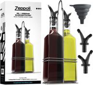 🍶 zeppoli oil and vinegar bottle dispenser set with stainless steel rack - dual spout, pouring funnel, 17 oz olive oil bottle and vinegar glass set (2 pack) logo