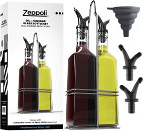 img 4 attached to 🍶 Zeppoli Oil and Vinegar Bottle Dispenser Set with Stainless Steel Rack - Dual Spout, Pouring Funnel, 17 oz Olive Oil Bottle and Vinegar Glass Set (2 Pack)