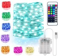 🌈 multicolor led fairy lights 16.4ft - battery operated & usb powered, remote timer, waterproof silver wire string lights - 132 modes for room, garden, patio, party, indoor, outdoor decor logo