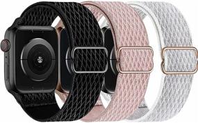 img 4 attached to Swhatty Stretchy Nylon Solo Loop Bands 45mm 41mm 44mm 40mm 42mm 38mm, Adjustable Elastic Braided Sport Straps for Apple Watch Series 7/6/5/4/3/2/1 SE, 3 Pack - Compatible with Women and Men