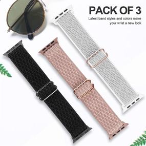 img 3 attached to Swhatty Stretchy Nylon Solo Loop Bands 45mm 41mm 44mm 40mm 42mm 38mm, Adjustable Elastic Braided Sport Straps for Apple Watch Series 7/6/5/4/3/2/1 SE, 3 Pack - Compatible with Women and Men