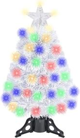 img 4 attached to GEX Christmas Tree Prelit 2ft Mini Small Tabletop: Multi-Color Lights, Artificial White Pine Tree with Stand - White, 2ft
