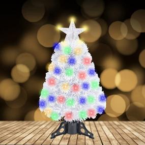 img 3 attached to GEX Christmas Tree Prelit 2ft Mini Small Tabletop: Multi-Color Lights, Artificial White Pine Tree with Stand - White, 2ft