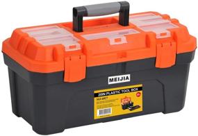img 4 attached to 🔧 MEIJIA Portable Tool Storage Box with Foldable Latches, Removable Tray, and Extra Top Storage Space - Black and Orange (20"x10"x10.2")