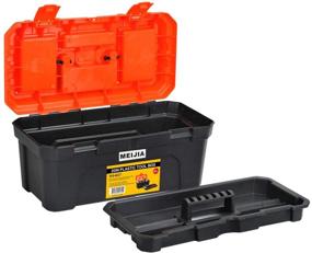img 1 attached to 🔧 MEIJIA Portable Tool Storage Box with Foldable Latches, Removable Tray, and Extra Top Storage Space - Black and Orange (20"x10"x10.2")