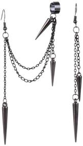 img 1 attached to 🎸 Retro Rivet Earrings: Long & Short Ear Clips with Goth Punk Tassels - Fashion Statement!