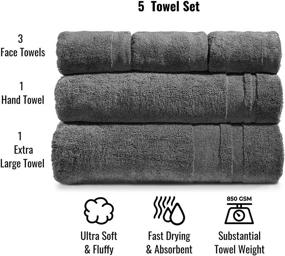 img 2 attached to 🛀 Experience the Premium Comfort of the Turkish Laundry Luxury Bath Towel Set - Soft, Thick & Absorbent 100% Organic Combed Turkish Cotton - 850 GSM (5 Piece Home & Bath Set, Grey)