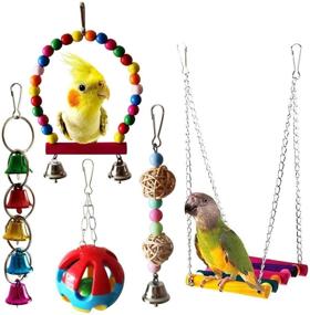 img 4 attached to 🐦 Enhance Your Pet Bird's Cage with Mrli Pet Bird Swing Toys: Colorful Wood Bells and Wooden Hammock Perch Set for Budgie Lovebirds Conures Small Parakeet