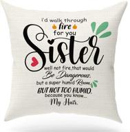 kongmotree funny birthday gift for sister - i'd walk through fire for your sister linen throw pillowcase cover for sofa bedroom, 18x18 inch логотип